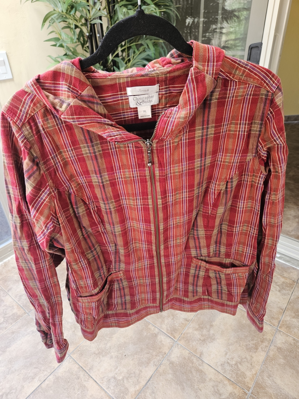 Christopher & Banks Red Plaid Zip-Front Women's Jacket